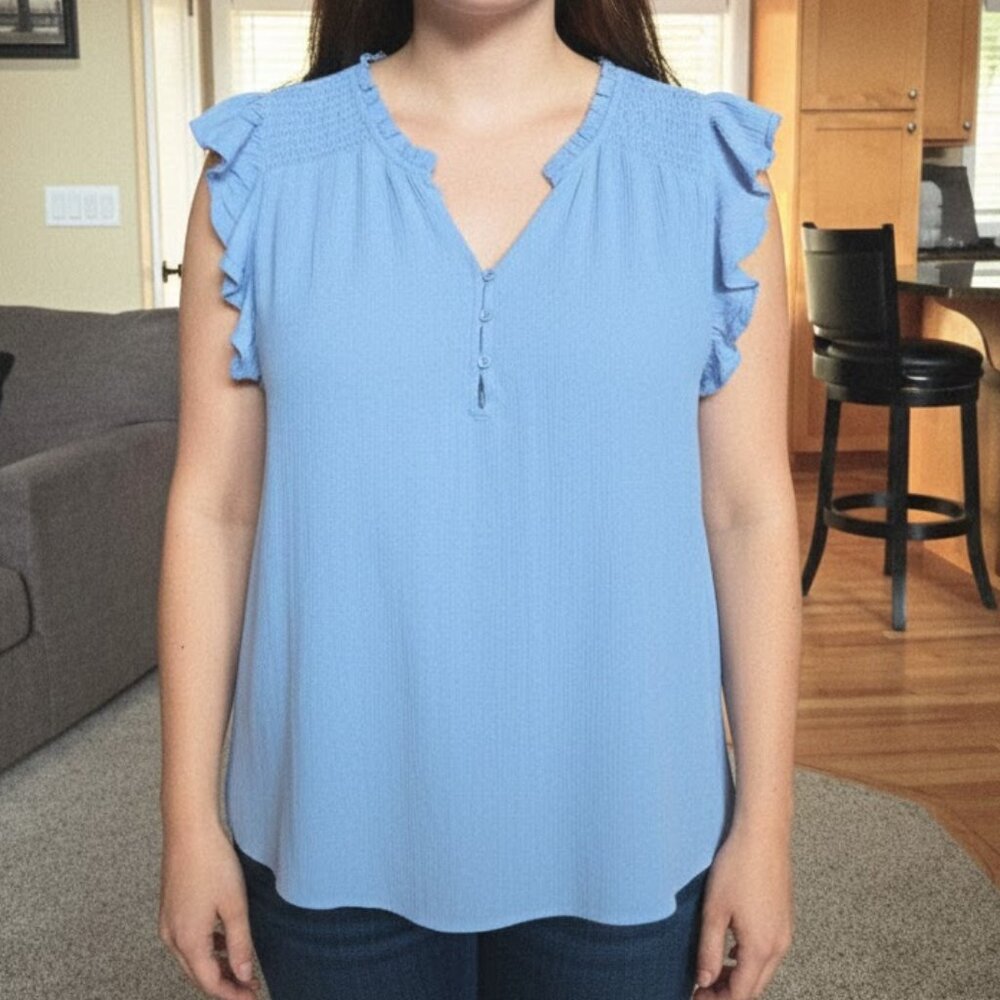 NWT Loft sz XL blue flutter sleeve smocked top